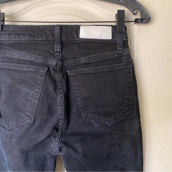 RE/DONE Jean 90s High Rise Ankle Crop Frayed Hole Jet Black With Rips 25 NWT - Picture 7 of 8